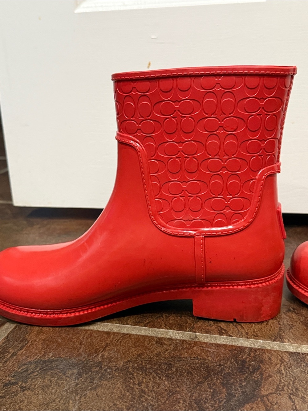Coach Signature Short Rain Boots Red C16179 - Picture 4 of 12